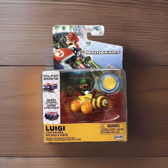 Nintendo Super Mario Bros. Mario Kart Luigi Pull-N-Go Coin Racers Toy Car - Picture 1 of 13